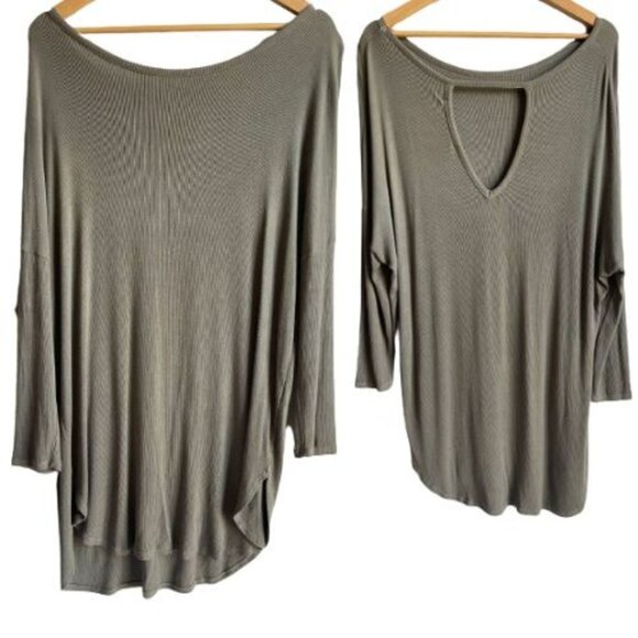 Michael Stars Ribbed Army Green Cutout Back Long Sleeve Tunic One Size - Picture 1 of 6